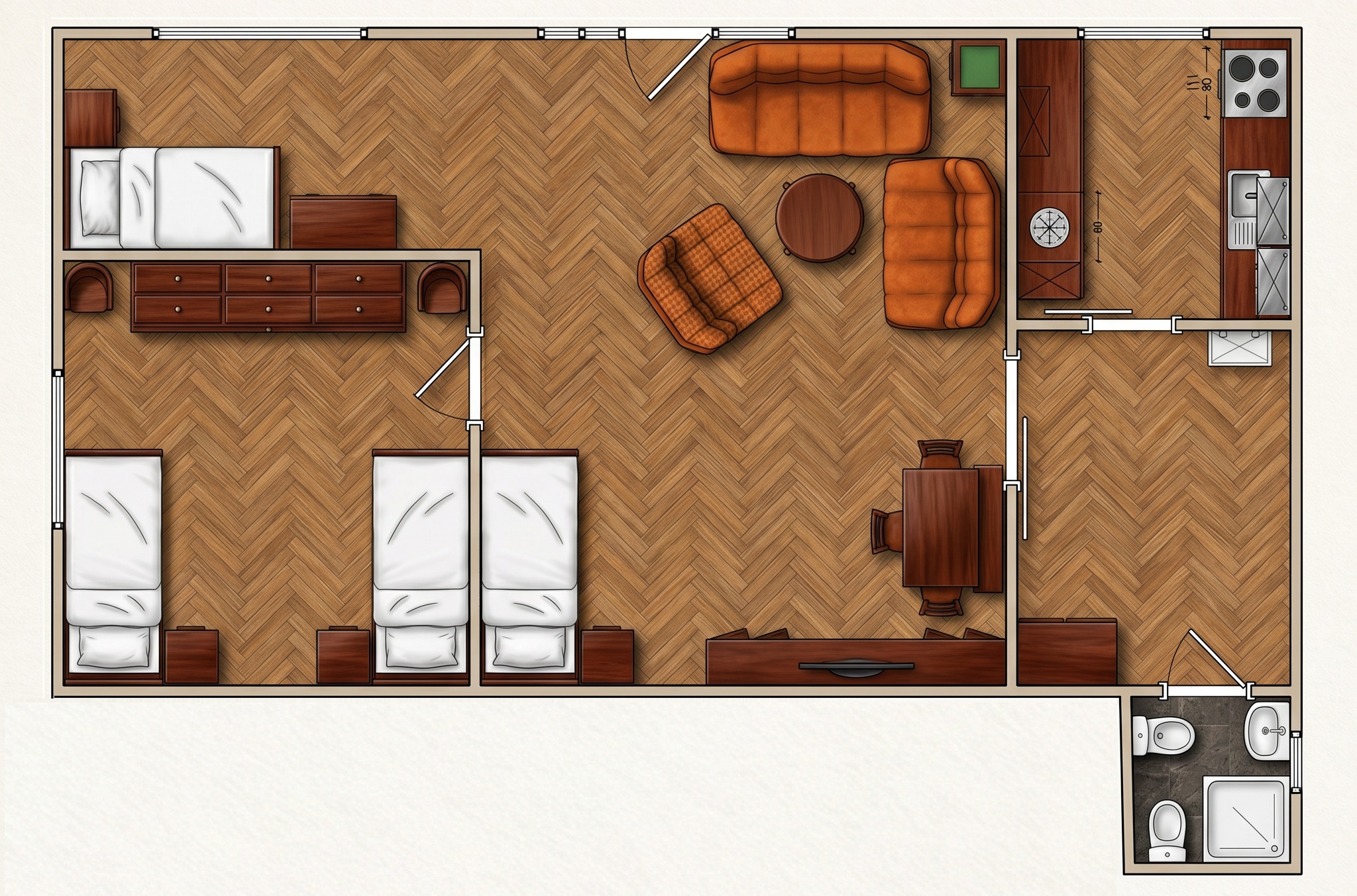 Grundriss der Ferienwohnung – Raumaufteilung für 4 Personen